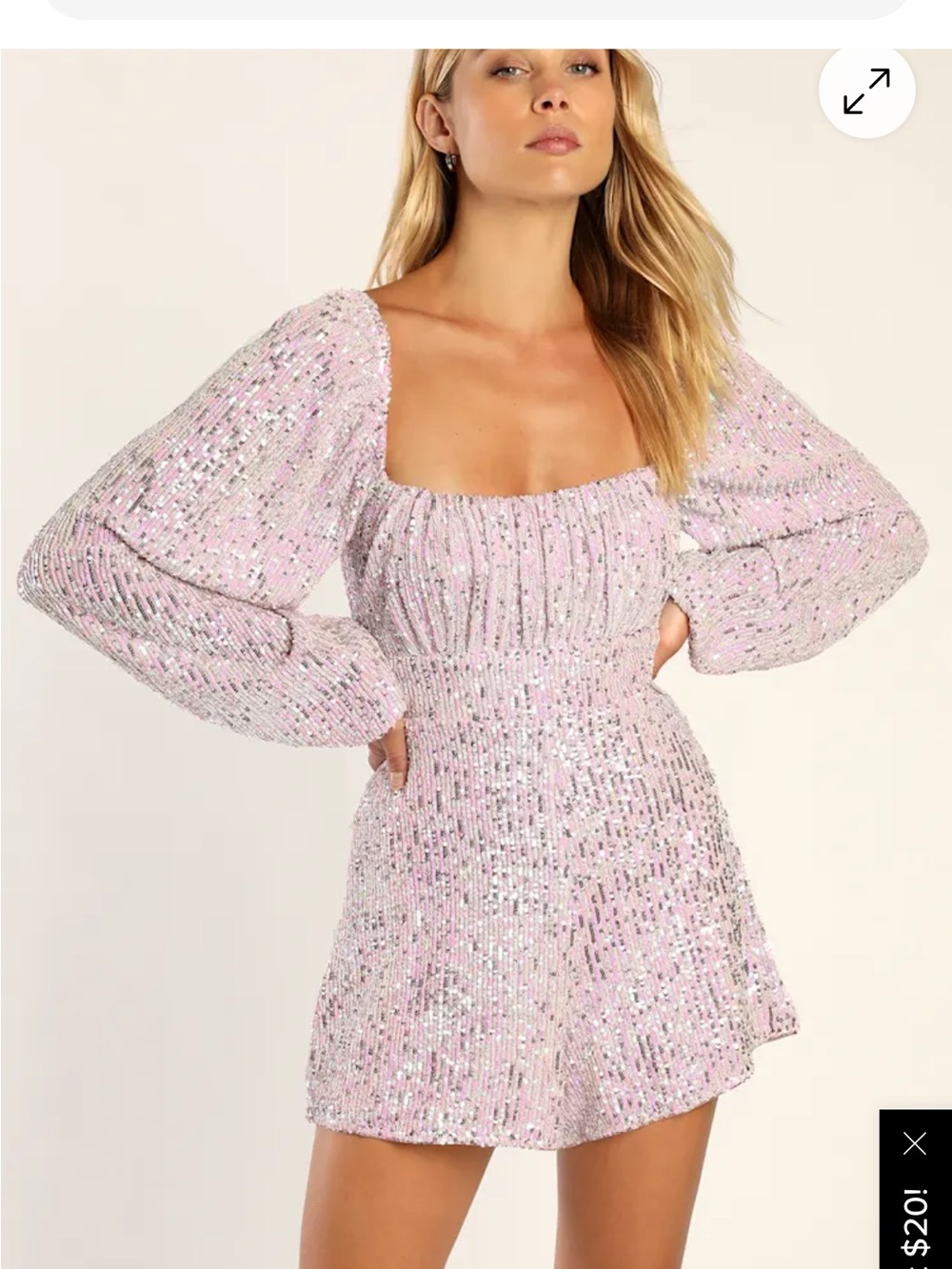 Lulus blushing sweetie Puff-Sleeve Romper in Light Pink iridescent sequin